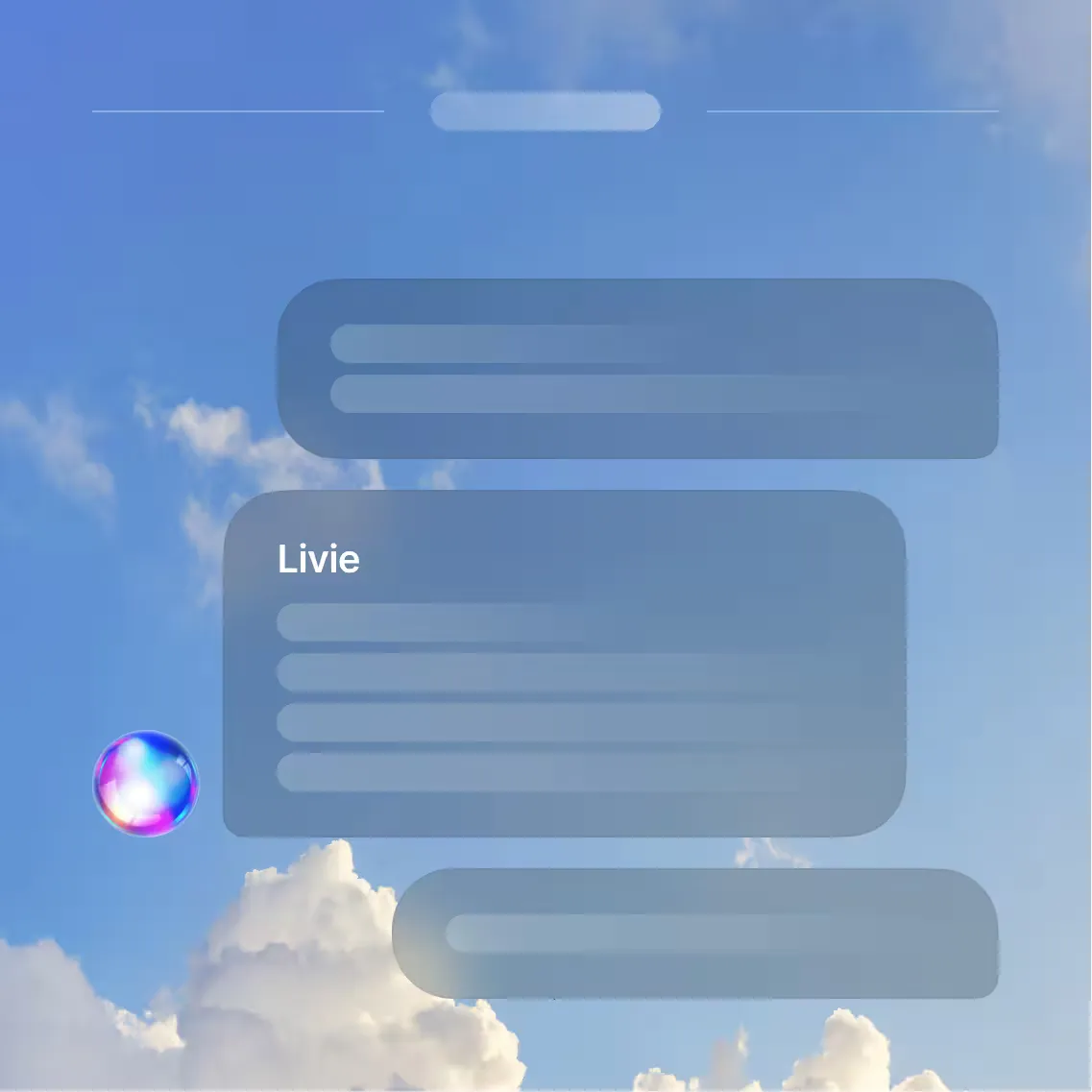 Livie AI chat assistant conversation screen over a blue sky background